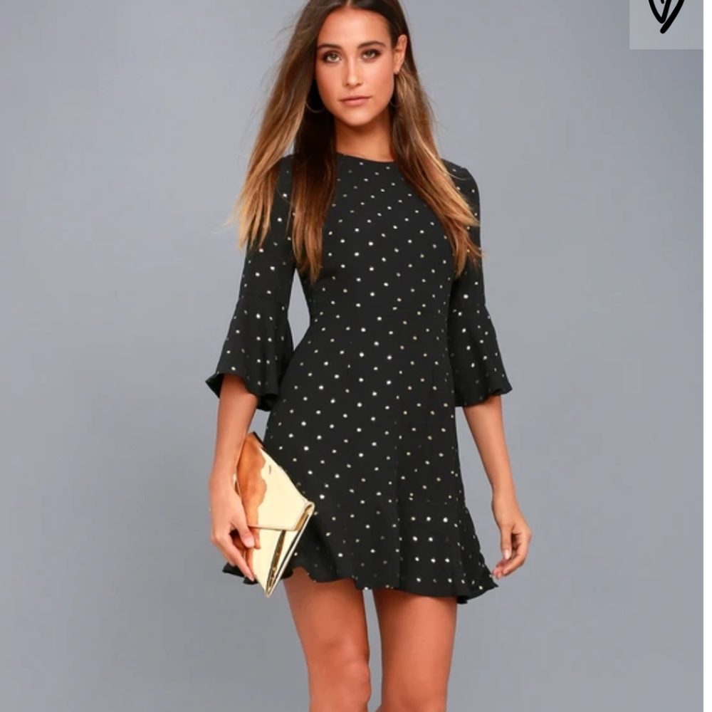 Lulu's black & gold polka dot dress
